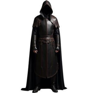 Medieval Assassin Leather Hooded Cloak - Perfect for Gothic Cosplay - Steampunk LARP and Renaissance Fair Costumes