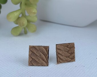 Square Earring Stud-Camel Brown
