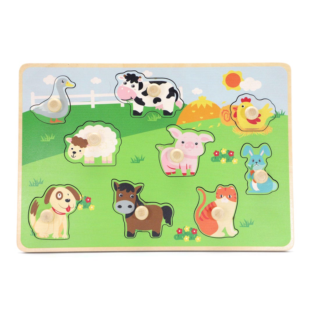 Wooden Farm Animal Peg Puzzle - Etsy UK