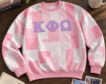 Personalized Floral Patchwork Mock Neck Sweatshirt & Shorts Set, Custom Name Gingham Applique College Game Day Outfit, Back To School Gifts