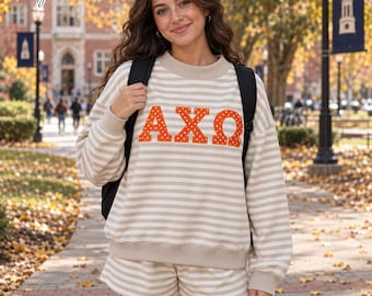 Personalized Polka Dots Applique Mock Neck Sweatshirt&Shorts Set, Custom Name Striped Pullover, College Game Day Outfit, Back To School Gift