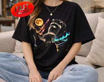 Jimothy Raccoon Shirt, Seattle Feral Legend Tee, Retro Moon Graphic T-shirt, Round King Cottagecore Animal Tee, Funny Trash Panda T-Shirt