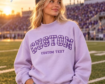 Personalized Embroidered Mock Neck Sweatshirt, Custom Gingham Applique School Pullover, College Game Day Outfit, Back To School Gift For Her
