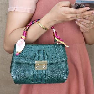 Handmade Alligator Leather Handbag, Luxury Small Top Handle Bag, Elegant Womens Leather Purse, Unique Gift for Her - TXNDCS02