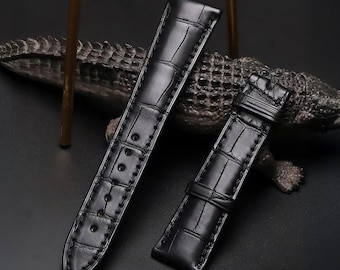 Handmade Black Alligator Leather Watch Strap 22mm 21mm 20mm 19mm 18mm 16mm Tan Alligator Watch Band Zermatt Lining for Men Women