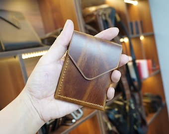 Handmade Leather Cash Wallet, Slim Card & Cash Holder, Minimalist Wallet, Front Pocket, Flap Wallet, Personalized Wallet - VDMN02