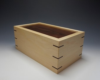 Cremation Box Urn : Maple wood with walnut keyed Miter design READY TO SHIP