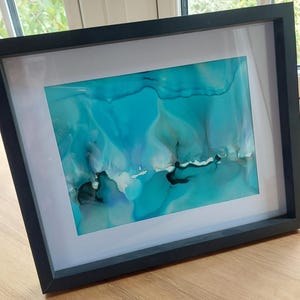 Framed abstract watercolour acryic ink painting