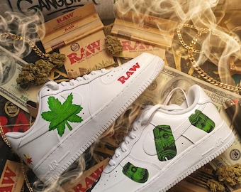Custom Cannabis Leaf Shoes – Hand Painted Weed Sneakers – Marijuana Design AF1 – Rasta Style Streetwear – Unique Stoner Gift