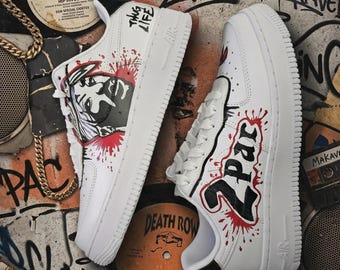 Custom Hand-Painted Tupac Nike Air Force 1 Sneakers – Hip Hop Streetwear Art