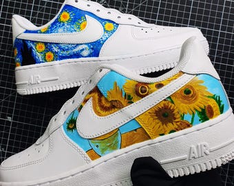 Custom Painted Van Gogh Starry Night Sunflowers Nike Air Force 1 Sneakers