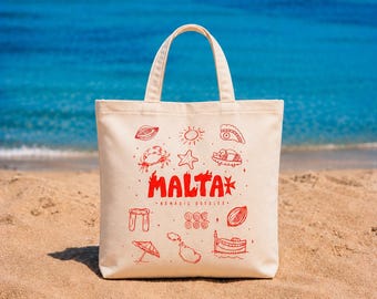 Malta Tote Bag | Cotton Canvas Beach Bag, Travel Souvenir, Nomadic Doodles Art