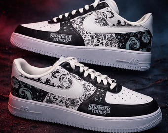 Custom Stranger Things Nike Air Force 1 – Hand Painted Sneakers – Unique Netflix Inspired Shoes – Eddie Munson Design