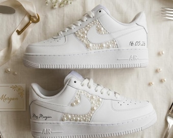 Custom Pearl Bridal Sneakers – Personalized Air Force 1 Wedding Shoes