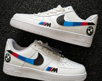 Kundenspezifische BMW M Sport Nike Air Kraft-1-Turnschuhe, handgemalte Automobile Streetwear