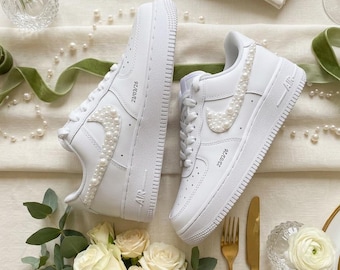 Custom Pearl Wedding Sneakers – Personalized AF1 Bridal Shoes