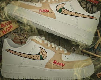 RAW cool Custom Painted shoes Design Smoke green weed, stylish gift brand painted handmade, handcrafted, wear style cream, green, gift funny