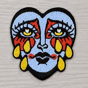 Crying Heart Blue and Yellow Iron-on Patch
