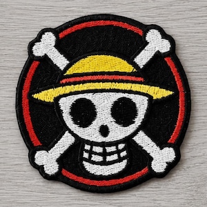 One Piece Skull Iron-on Patch Round Red Line