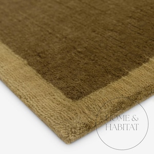 Handtuftad olivgrön ullmatta: Oxfordkant, skandinavisk modern minimalistisk design bild 3