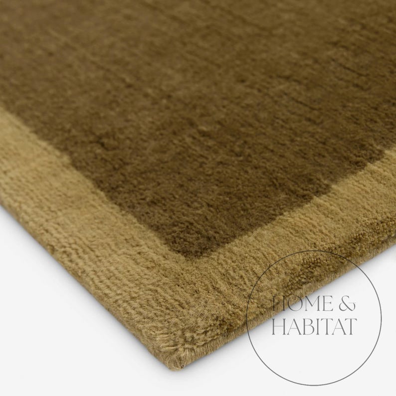 Handtuftad olivgrön ullmatta: Oxfordkant, skandinavisk modern minimalistisk design bild 3