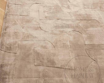 Handwoven Coco Brown Tencel Lyocell Silk Rug: Solid Carve Pattern, Scandinavian Modern Minimalist Design