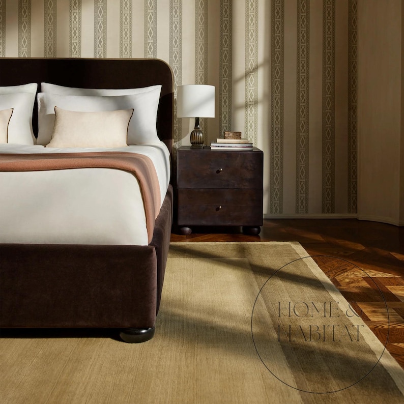 Handtuftad olivgrön ullmatta: Oxfordkant, skandinavisk modern minimalistisk design bild 6