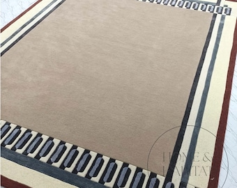 Handtuftad brun, elfenbensvit ullmatta: Oxfordkantmönster, skandinavisk modern minimalistisk design