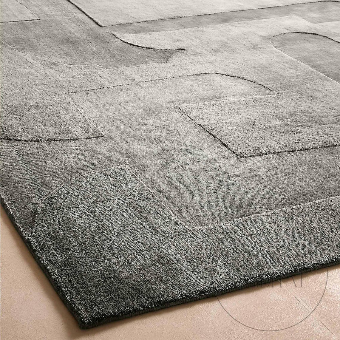 Handwoven Green Tencel Lyocell Silk Rug: Solid Carve Pattern ...