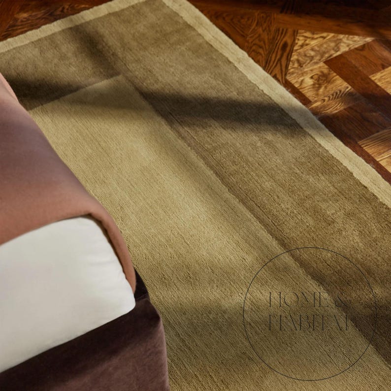 Handtuftad olivgrön ullmatta: Oxfordkant, skandinavisk modern minimalistisk design bild 5