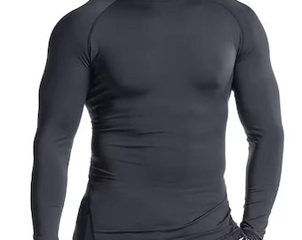 Solid Black Long Sleeve Rash Guard, UV Protection, Compression Fit