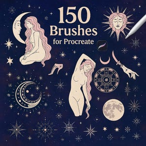 Procreate Tattoo Collection -  Magical Stamps For Procreate , Witchcraft, Magic Hand, Moon, Stars, Celestial, Wicca