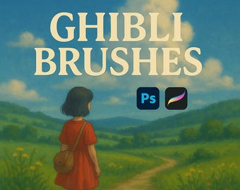 Ghibli Style Brushes for Procreate & Photoshop , Ghibli Brush pack , clouds, water,stones,shrubs,weeds,trees,vines,flowers,leaves