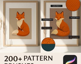 200+ gemusterte Procreate Pinsel, Procreate Stempel, Punkte, Chevron, Streifen, Sterne Pinsel, Procreate Pinsel, Musterpinsel Vol 1