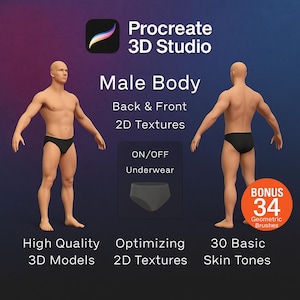 Procreate - 3D Male Models - Anatomy 3D Bundle - Male Tattoo Body Parts