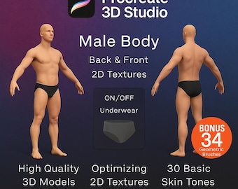Procreate - Modèles masculins 3D - Pack anatomie 3D - Tatouage de parties du corps masculines