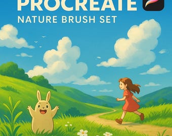 Ghibli Style Brushes for Procreate, Tutorial Images | Foliage, Cloud, Water, Flowers, Grass Brushes ,Ghibli Nature Anime Brush Set