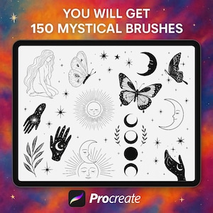 Procreate Tattoo Collection -  Magical Stamps For Procreate , Witchcraft, Magic Hand, Moon, Stars, Celestial, Wicca