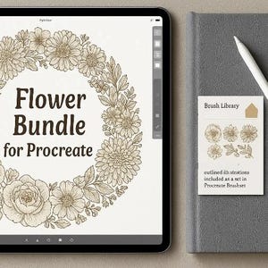 Procreate Flower Stamp Brushes, Botanical Stamps, Hand Drawn Floral Stamps, Botanical Flowers and Foliage, Procreate Flower Brush and PNG