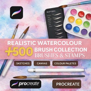 500+ Realistic watercolor. Procreate brushes. Procreate watercolor bundle. Procreate watercolor texture brushes. Procreate watercolor stamps