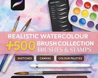 Plus de 500 aquarelles réalistes. Procréez des pinceaux. Procréez un lot d'aquarelles. Créez des pinceaux texturés à l'aquarelle. Procréer des tampons aquarelle