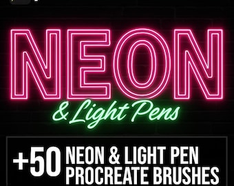 Brosses néon Procreate | Pinceau à lettrage Monoline Light Glowing | Téléchargement numérique instantané | Pinceau pour art numérique sur iPad