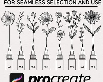 Procreate - Plus de 100 pinceaux pour contours fins | Stylo micron Fineliners, pinceaux pointillés, encrage et lineart | Téléchargement instantané