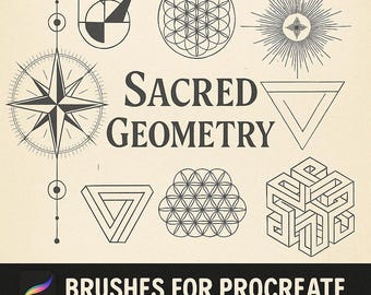 Brosses géométriques pour procréer, tatouage ornement sacré, tampon procreate géométrique mystique, pochoir de tatouage et flash de tatouage minimaliste