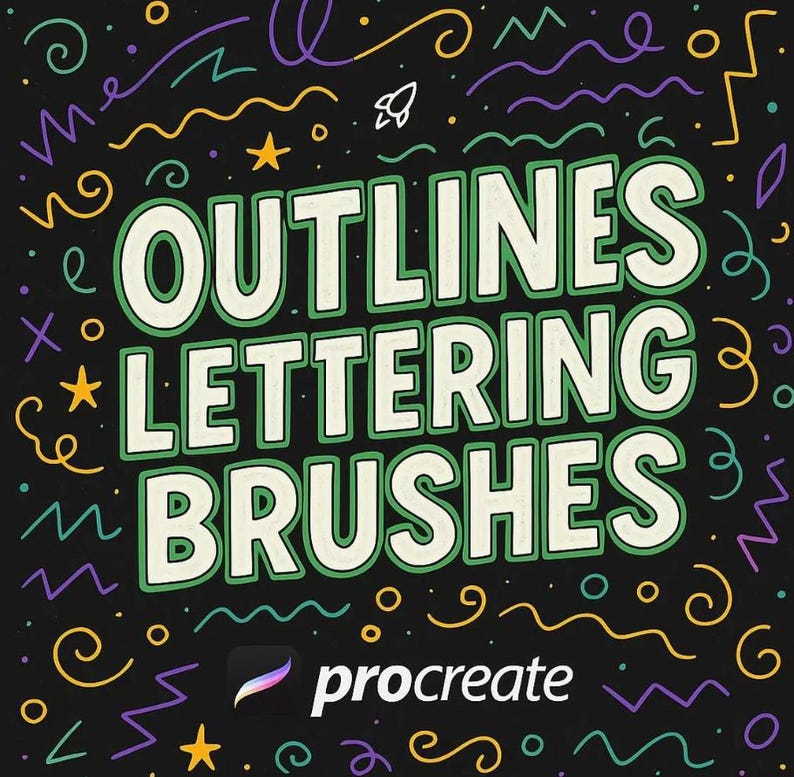 Procreate Outline Lettering Brush Pack, Brushes for Procreate, Instant ...