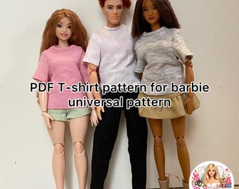 Oversized T-Shirt Pattern for Dolls | Barbie, Ken, Beginner Friendly (PDF)