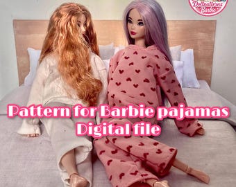 Barbie Pajama Sewing Pattern | Doll Sleepwear Set PDF | Oversized Top & Pants | 1/6 Doll Clothes | Easy Beginner Pattern