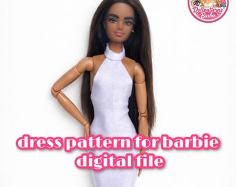 Barbie Halter Dress Sewing Pattern | Simple Evening Doll Dress PDF | 1/6 Doll Clothes | Beginner Friendly Pattern