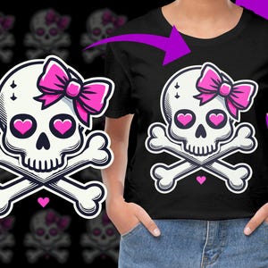 Skull with Bow Pink Girl Skull Halloween PNG, Free Commercial use, Instant Download