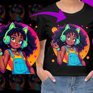 African Anime Girl Afro Melanin Anime Manga Kawaii PNG, Free Commercial use, Instant Download